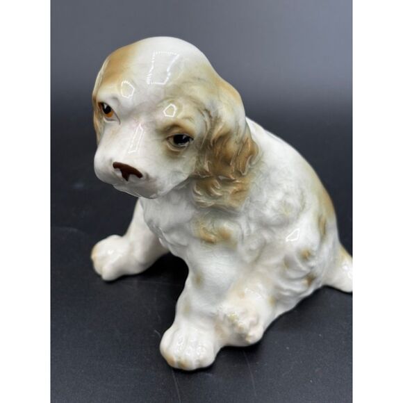 Vintage Ucagco Japan Sitting Cocker Spaniel Figurine 50s Porcelain White Beige - Picture 2 of 6